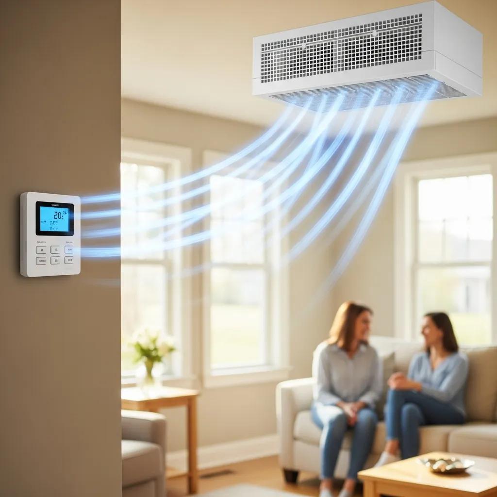 HVAC Blog 4 Cozy home interior with energy-efficient HVAC system and family enjoying comfort