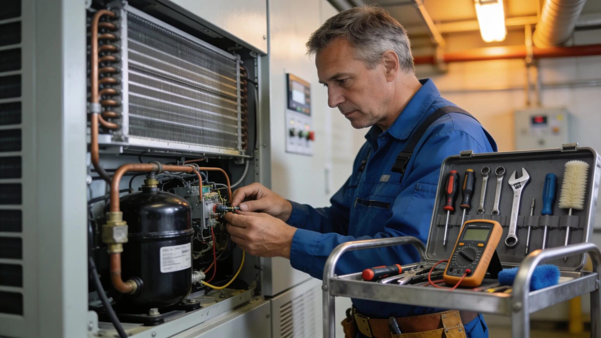 Extend Your HVAC System's Life: Essential Tips for Longevity 2 HVAC technician conducting maintenance work on a heating and cooling unit to ensure efficiency